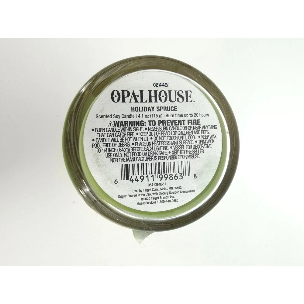 Opalhouse Holiday Spruce Scented Soy Candle 4.1 oz Green Wax Gold Lid 0244B